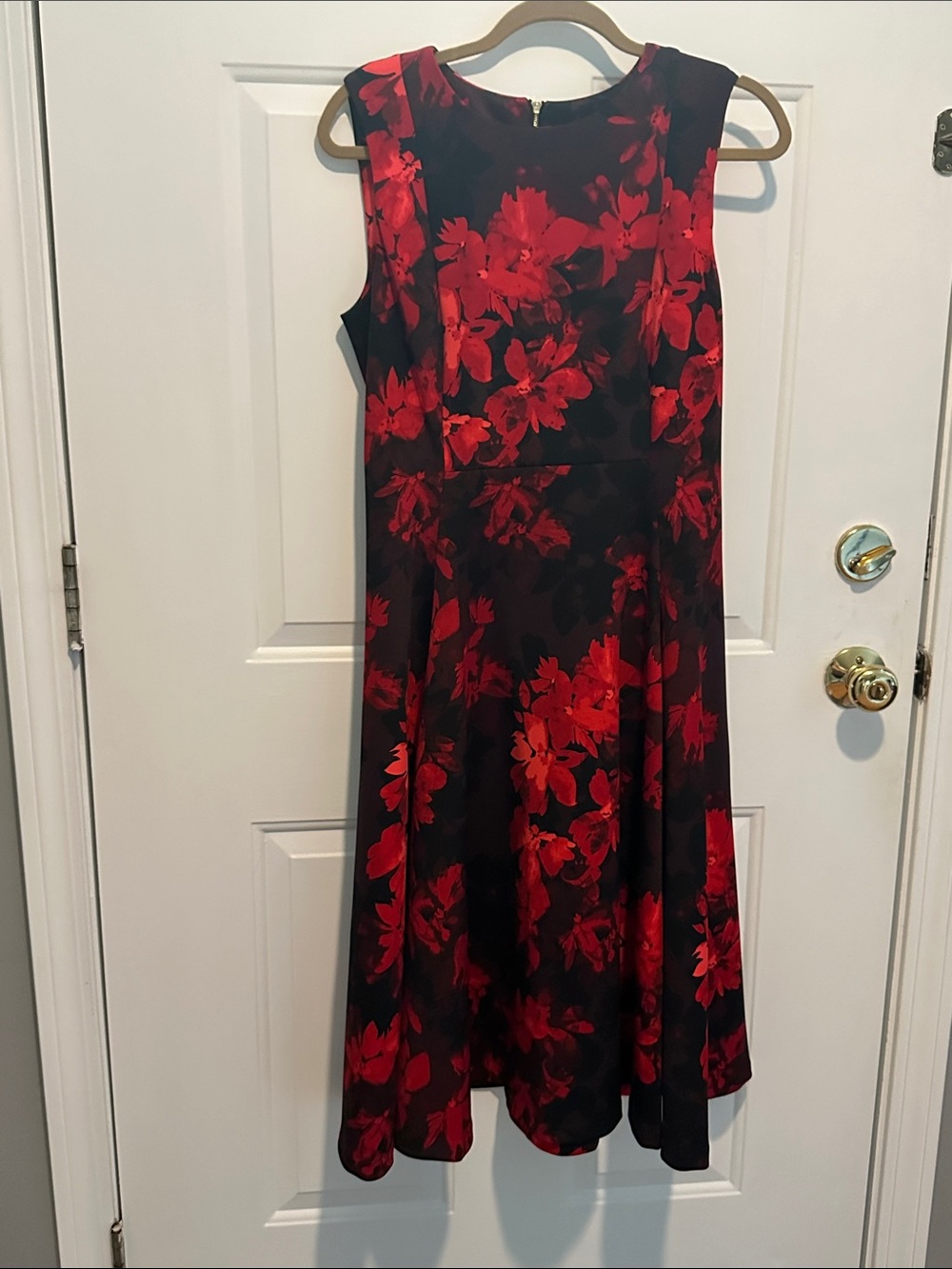 Calvin Klein Black Midi Dress with Red Floral Print